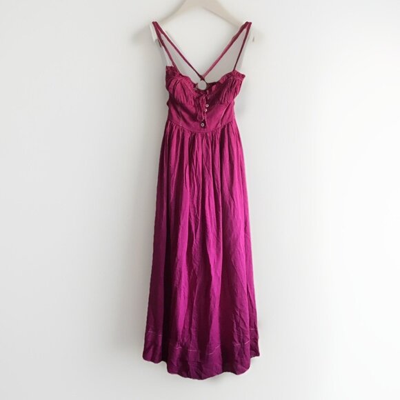 Urban Outfitters Cora Pink Linen Open Back Midi Open Back Dress Size Small - Picture 3 of 7